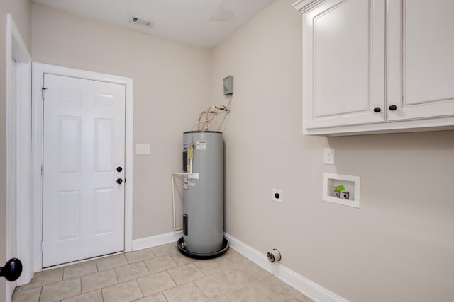 750 Herrington Dr, Grovetown, GA 30813 - clothes washing area featuring hookup for an electric dryer, visible vents, hookup for a washing machine, water heater, and cabinet space