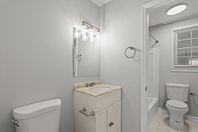 2131 Reedale Ave, Augusta, GA 30906 - full bath featuring toilet, vanity, shower / tub combination, tile patterned floors, and baseboards