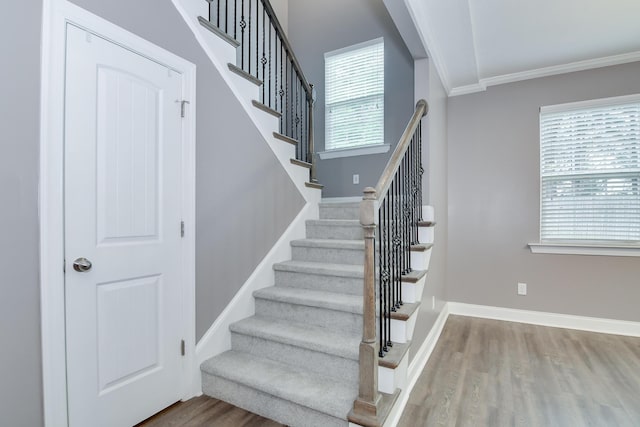 809 Richards Ct, Grovetown, GA 30813 - stairs with wood finished floors, healthy amount of natural light, and ornamental molding