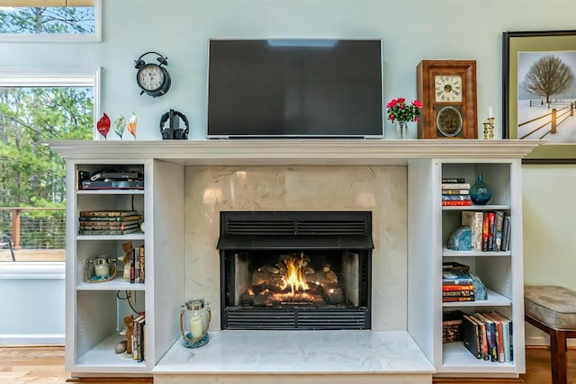 interior details featuring a high end fireplace