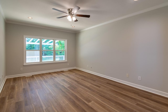 1036 Hampstead Pl, Martinez, GA 30907 - spare room with dark wood finished floors, ceiling fan, ornamental molding, and recessed lighting