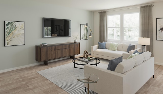 bedroom featuring light carpet and baseboards