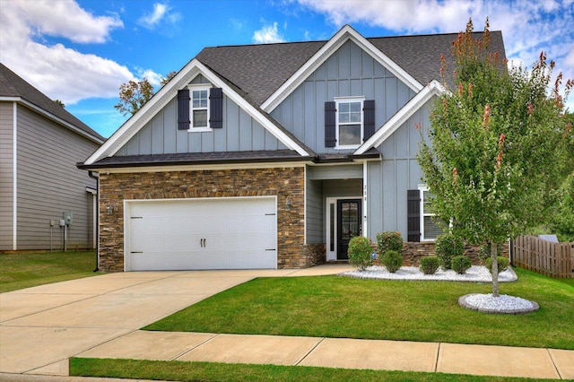 craftsman-style home with a garage and a front yard