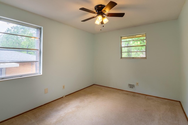 3437 Rushing Rd, Augusta, GA 30906 - empty room featuring baseboards, ceiling fan, light colored carpet, and visible vents