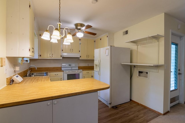3437 Rushing Rd, Augusta, GA 30906 - kitchen with white appliances, baseboards, under cabinet range hood, and a sink