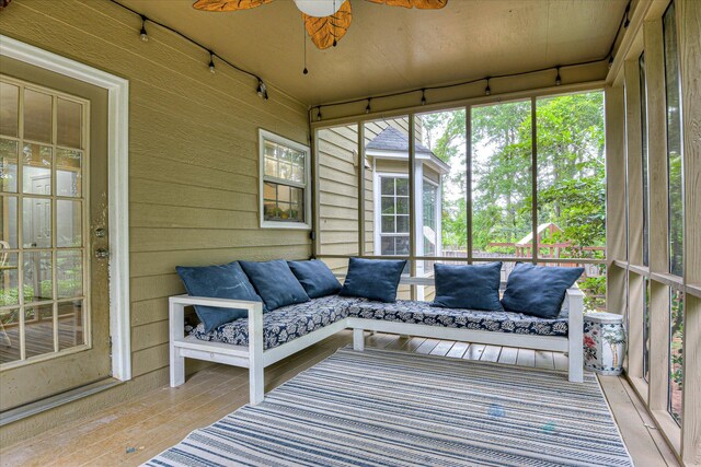 864 Chase Rd, Evans, GA 30809 - sunroom featuring a ceiling fan, an outdoor living space, and healthy amount of natural light