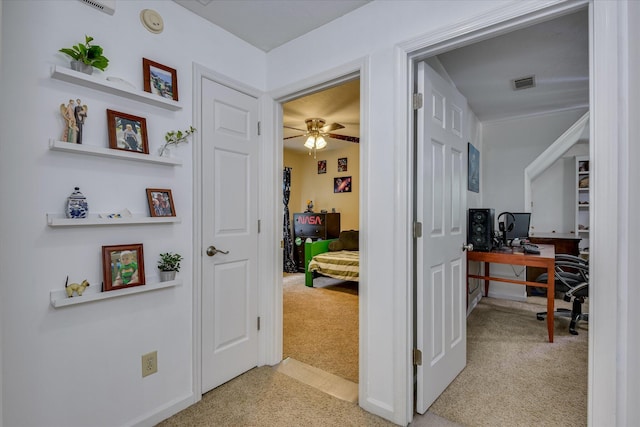 864 Chase Rd, Evans, GA 30809 - hallway featuring light carpet, an office area, and baseboards