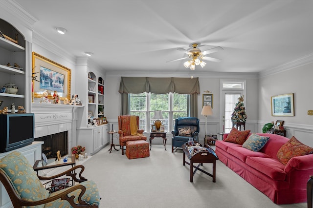 608 Saw Grass Dr, Martinez, GA 30907 - living area with a wealth of natural light, crown molding, ceiling fan, and carpet