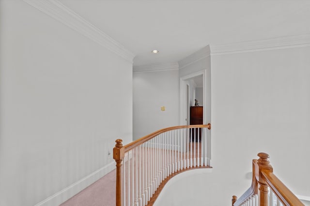 608 Saw Grass Dr, Martinez, GA 30907 - stairway featuring crown molding, carpet floors, baseboards, and recessed lighting