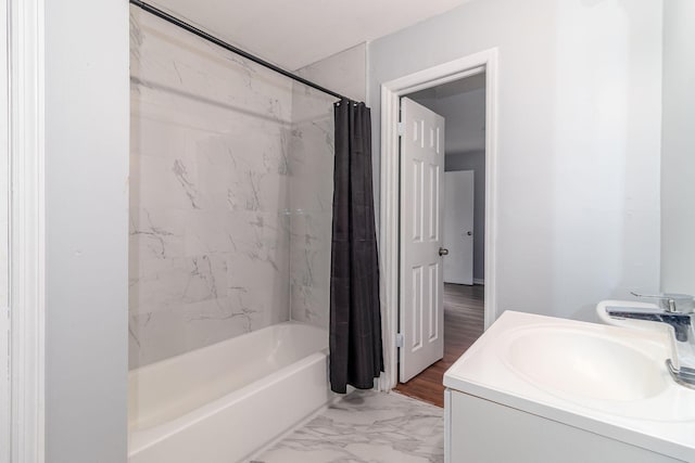 2383 Wheeless Rd, Augusta, GA 30906 - full bathroom featuring shower / bath combo, marble look tiles, and vanity