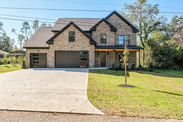 view of front of property with covered porch and a front lawn