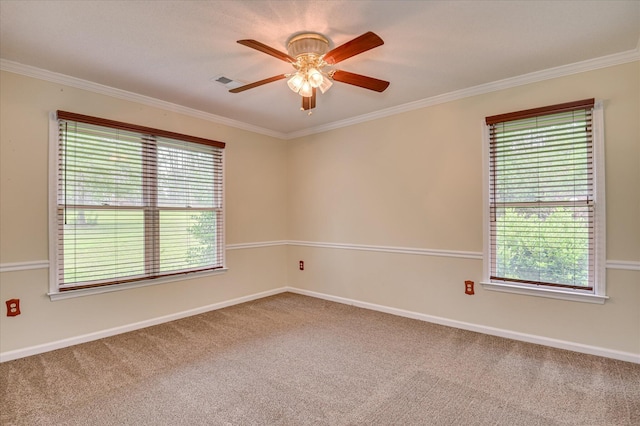 3129 Goolsby Rd, Blythe, GA 30805 - carpeted spare room featuring ceiling fan, ornamental molding, and healthy amount of natural light