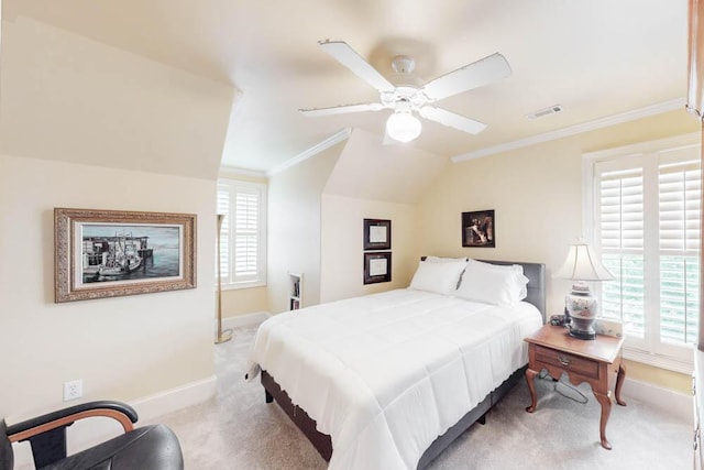 114 Altamaha Dr, North Augusta, SC 29841 - bedroom featuring baseboards, light colored carpet, multiple windows, crown molding, and vaulted ceiling