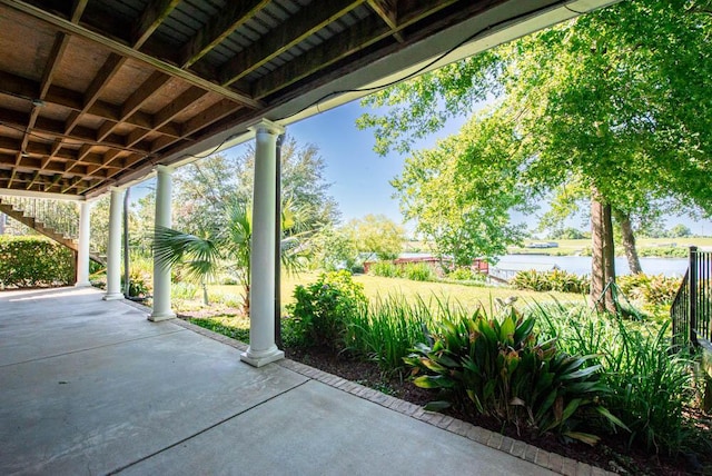 114 Altamaha Dr, North Augusta, SC 29841 - view of patio featuring stairs and a water view
