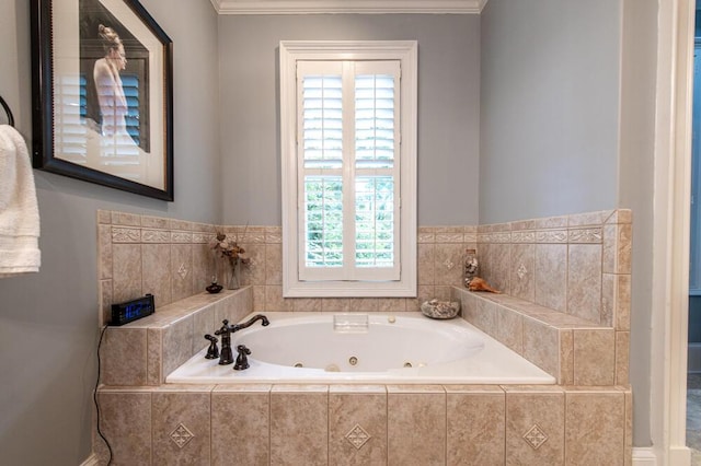 114 Altamaha Dr, North Augusta, SC 29841 - full bath with healthy amount of natural light, a whirlpool tub, and crown molding