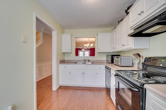 kitchen featuring white cabinetry, extractor fan, dishwasher, and black / electric stove