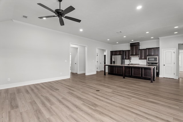 751 Bancroft Dr, Grovetown, GA 30813 - living room featuring ornamental molding, recessed lighting, a ceiling fan, and light wood-type flooring