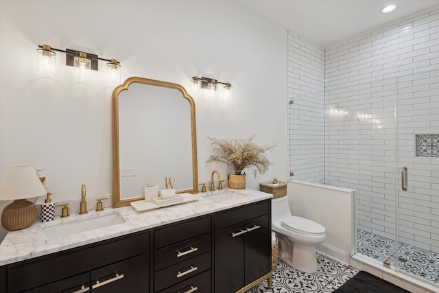 1513 Paris Ave, Swainsboro, GA 30401 - bathroom with double vanity, a stall shower, and tile patterned flooring