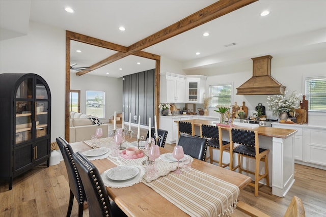 1513 Paris Ave, Swainsboro, GA 30401 - dining area featuring recessed lighting, light wood-style flooring, healthy amount of natural light, beam ceiling, and a ceiling fan