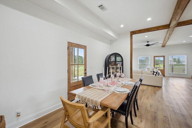 1513 Paris Ave, Swainsboro, GA 30401 - dining space featuring beam ceiling, plenty of natural light, light wood-style floors, recessed lighting, and a ceiling fan
