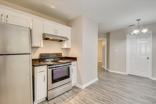 1907 Lobelia Ln, Augusta, GA 30906 - kitchen with appliances with stainless steel finishes, under cabinet range hood, dark countertops, light wood-style floors, and white cabinets