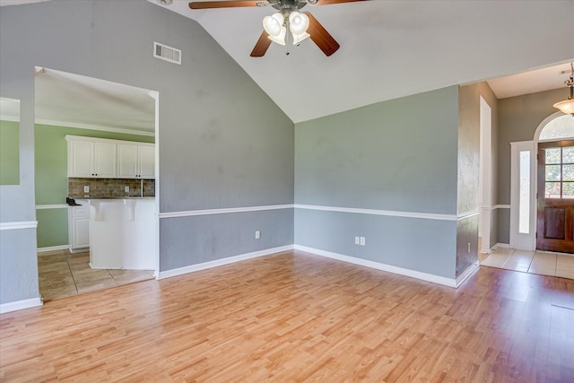 4506 Marthas Way, Grovetown, GA 30813 - empty room with a ceiling fan, light wood-type flooring, and high vaulted ceiling