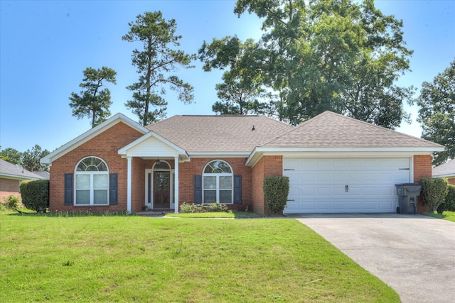 4506 Marthas Way, Grovetown, GA 30813 - ranch-style home with driveway, a front yard, a garage, brick siding, and a shingled roof