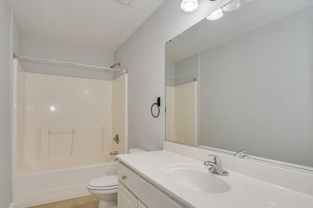 full bathroom with toilet, tile patterned flooring, shower / bathtub combination, and vanity