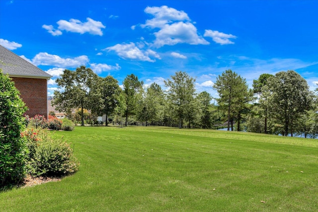 view of yard with a water view