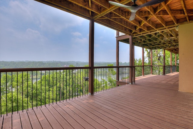 wooden deck with ceiling fan