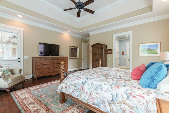 3820 Blue Springs Trce, Evans, GA 30809 - bedroom featuring a tray ceiling, wood finished floors, ornamental molding, baseboards, and a ceiling fan