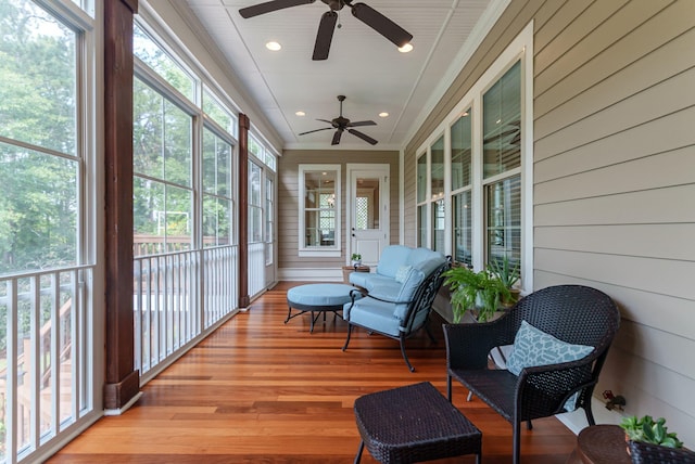 3820 Blue Springs Trce, Evans, GA 30809 - sunroom featuring ceiling fan, wood finished floors, and recessed lighting