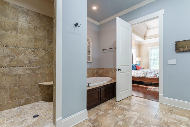 3820 Blue Springs Trce, Evans, GA 30809 - full bath with ornamental molding, ensuite bathroom, a bath, tiled shower, and recessed lighting