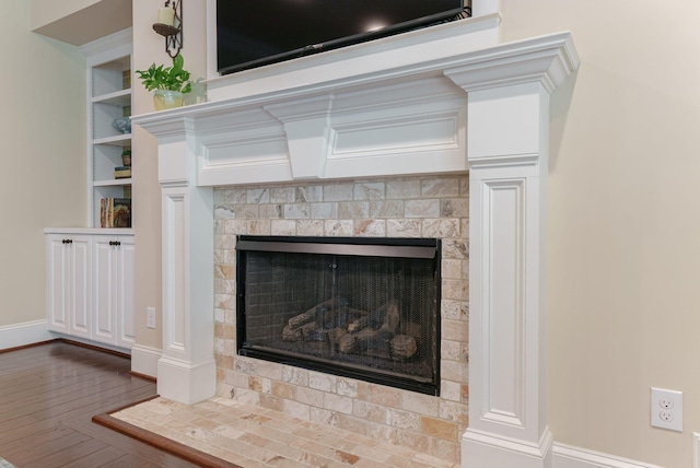 3820 Blue Springs Trce, Evans, GA 30809 - detailed view of a fireplace, baseboards, wood finished floors, and built in features