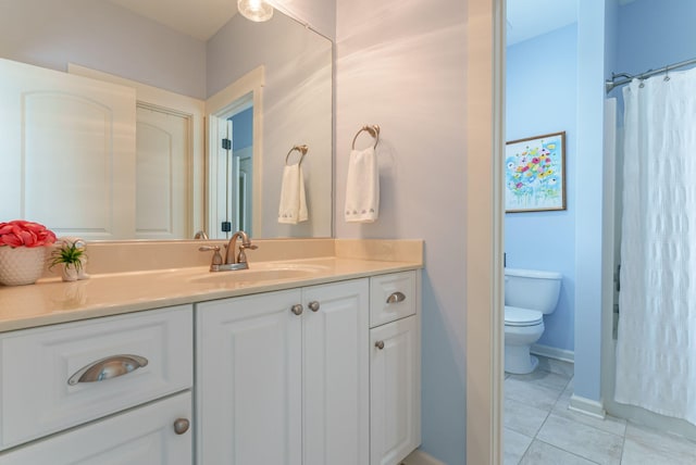3820 Blue Springs Trce, Evans, GA 30809 - bathroom featuring vanity, toilet, tile patterned floors, baseboards, and curtained shower