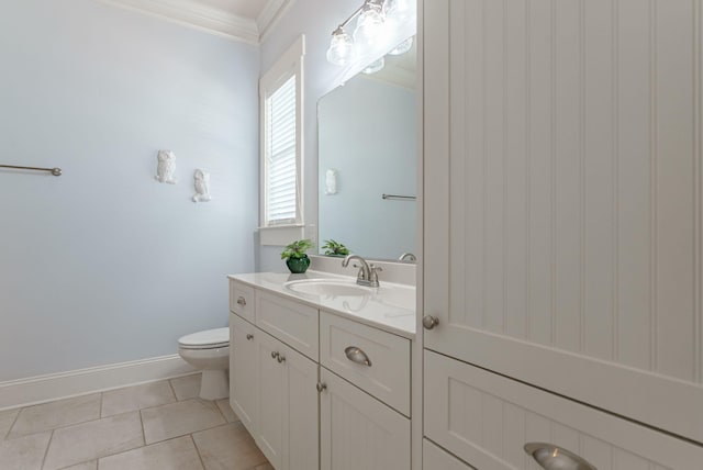 3820 Blue Springs Trce, Evans, GA 30809 - bathroom featuring ornamental molding, toilet, vanity, baseboards, and tile patterned flooring