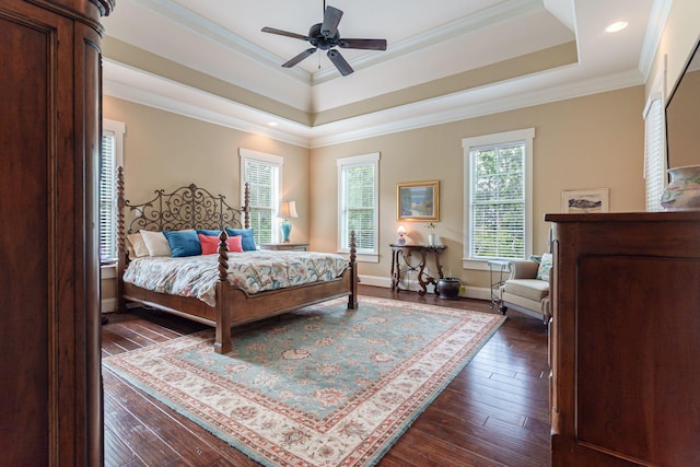 3820 Blue Springs Trce, Evans, GA 30809 - bedroom featuring a raised ceiling, multiple windows, dark wood-type flooring, and crown molding