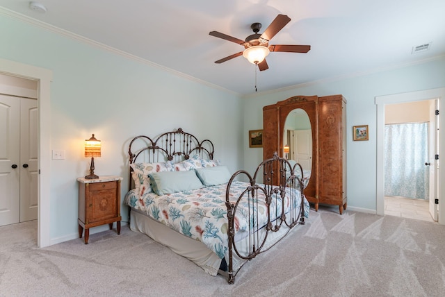 3820 Blue Springs Trce, Evans, GA 30809 - bedroom with carpet flooring, ornamental molding, baseboards, and ceiling fan