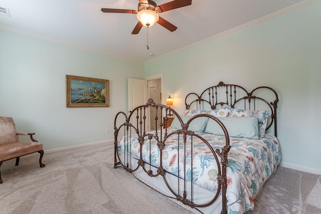 3820 Blue Springs Trce, Evans, GA 30809 - carpeted bedroom with crown molding, baseboards, and a ceiling fan