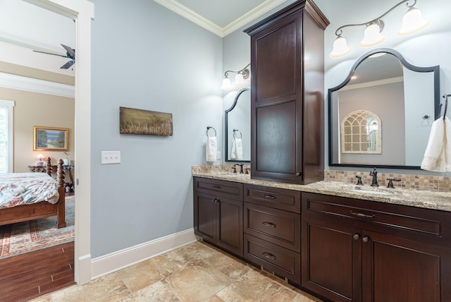 3820 Blue Springs Trce, Evans, GA 30809 - ensuite bathroom featuring double vanity, crown molding, baseboards, and ceiling fan