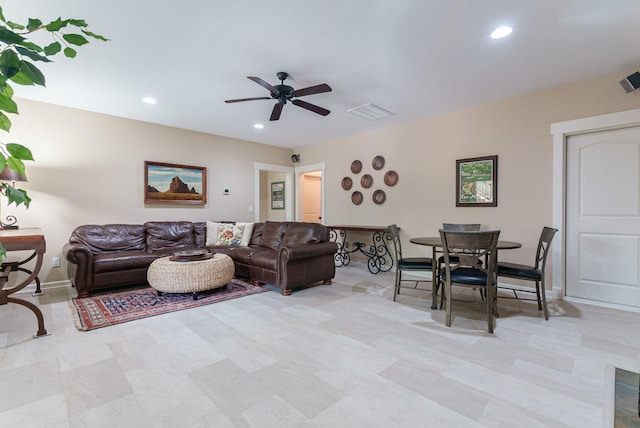 3820 Blue Springs Trce, Evans, GA 30809 - living room with ceiling fan, recessed lighting, and baseboards