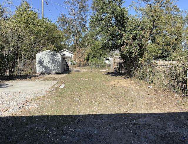 view of yard with a storage shed