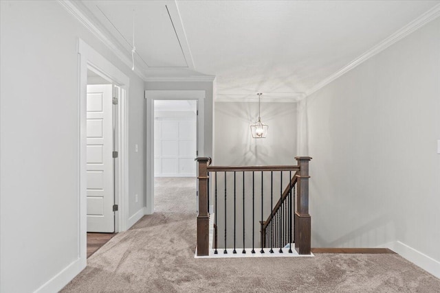 2318 Laurens St, Grovetown, GA 30813 - corridor featuring carpet floors, an upstairs landing, crown molding, and baseboards