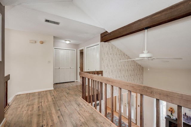 20 Teal Ct, North Augusta, SC 29841 - hall with baseboards, visible vents, wood finished floors, and lofted ceiling