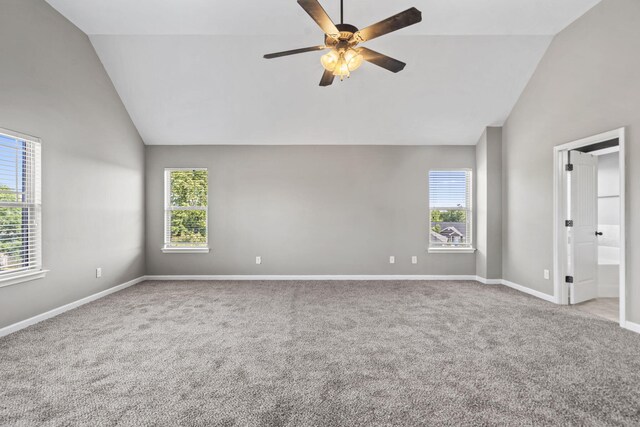 4938 Coal Creek Dr, Graniteville, SC 29829 - unfurnished room with carpet flooring, ceiling fan, high vaulted ceiling, and baseboards