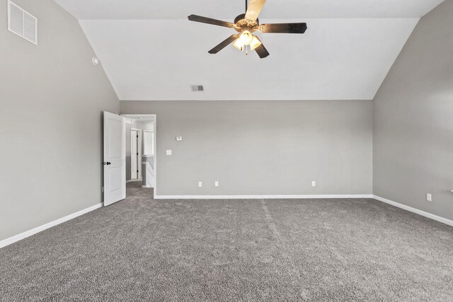 4938 Coal Creek Dr, Graniteville, SC 29829 - unfurnished room featuring vaulted ceiling, carpet, a ceiling fan, and baseboards