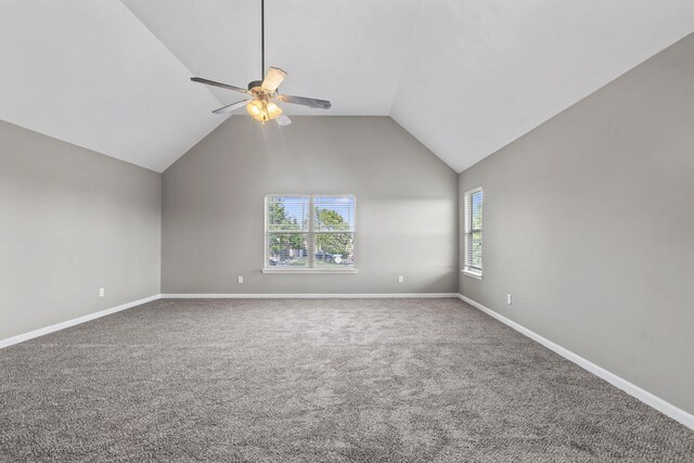 4938 Coal Creek Dr, Graniteville, SC 29829 - spare room featuring a ceiling fan, vaulted ceiling, baseboards, and carpet