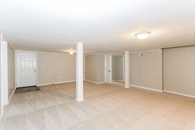 basement with light carpet