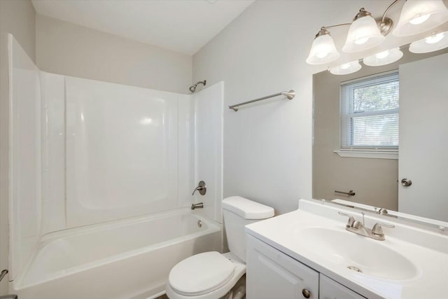 full bathroom featuring vanity, toilet, and tub / shower combination