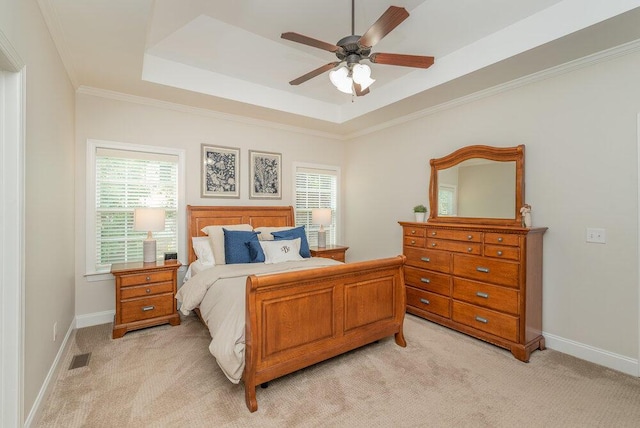 295 River Wind Dr, North Augusta, SC 29841 - bedroom with light carpet, a raised ceiling, crown molding, and a ceiling fan